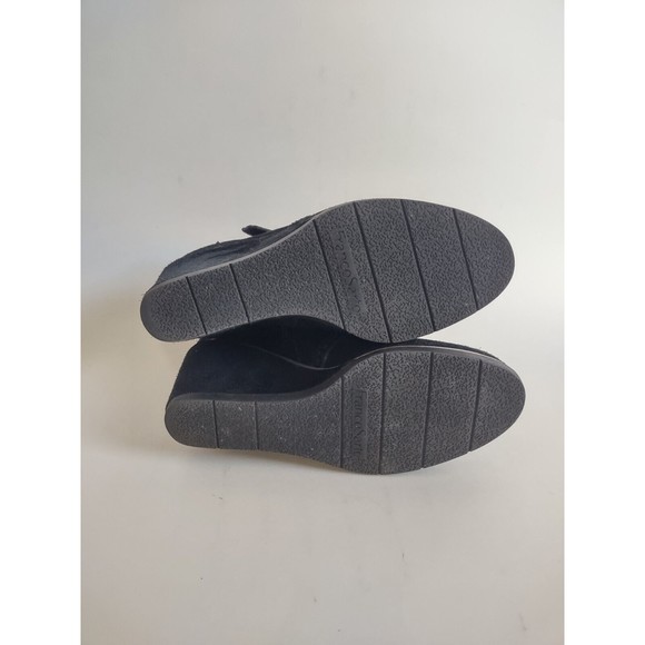 Franco Sarto Boot 7 M Arielle Wedge Buckle Monk Strap Ankle Bootie Black Leather - Picture 7 of 8